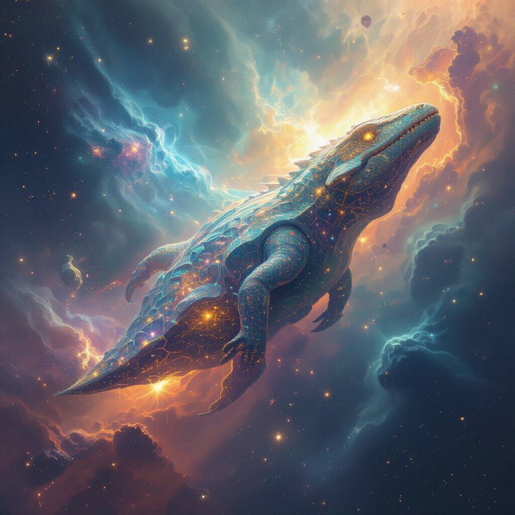 Cosmic Reptilian Entity in Tapestry Nebula