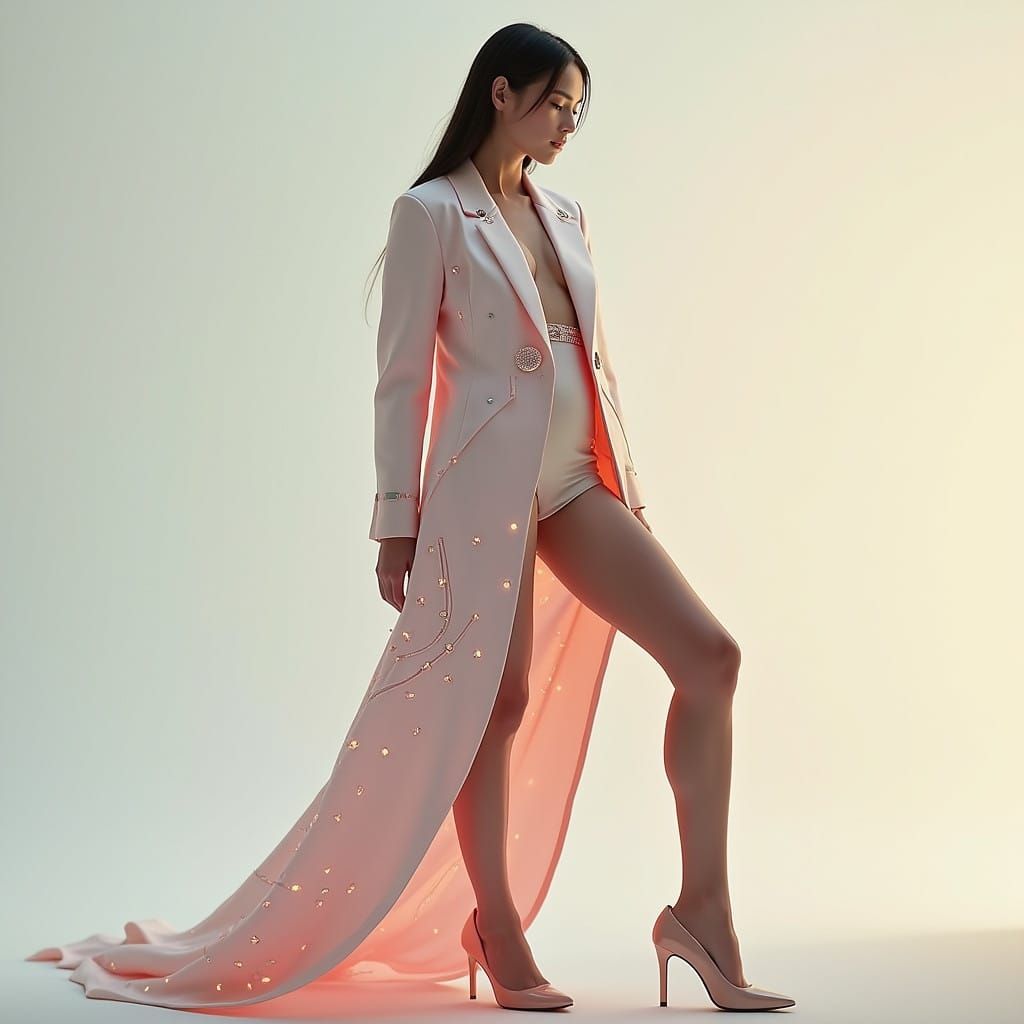 Ethereal Model Embracing Futuristic Fashion