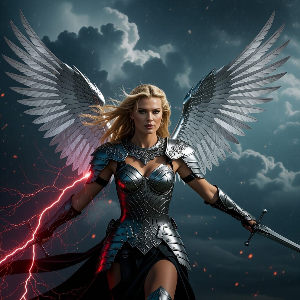 Storm-Born Valkyrie Portrait with Silver Wings