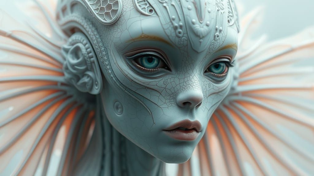 Futuristic Human Hybrid with Aquatic Fins and Soft Pastel To...