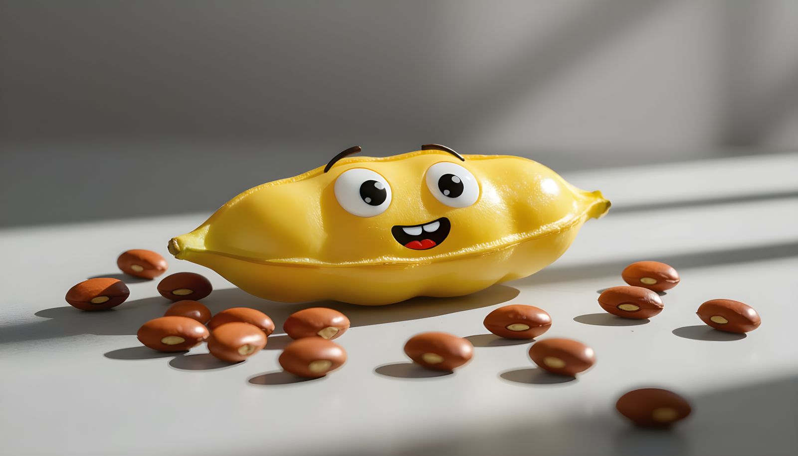 Funny Broad Bean Character with Roasted Bean Companions