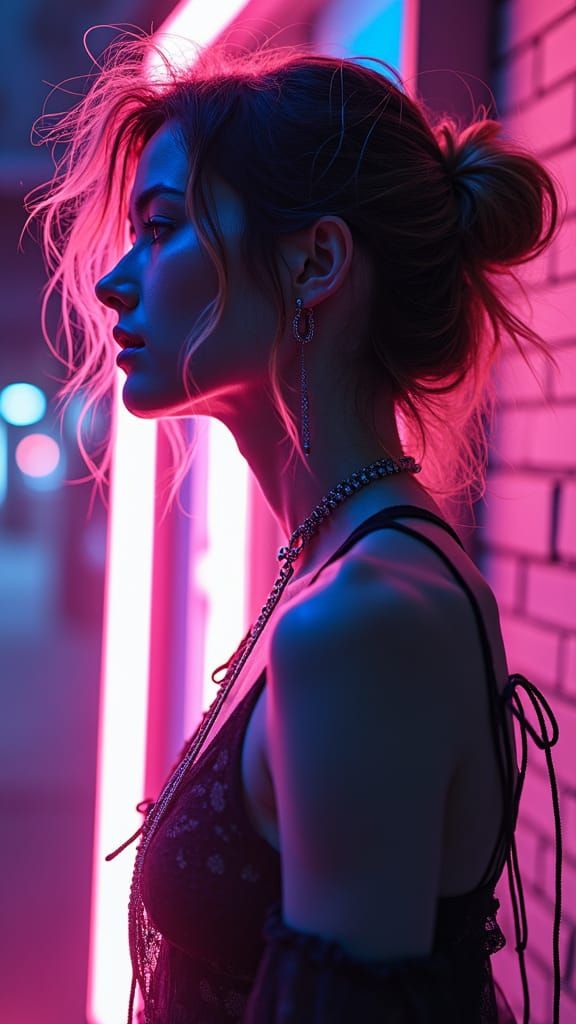 Neon Cyberpunk Artist Girl with God Rays