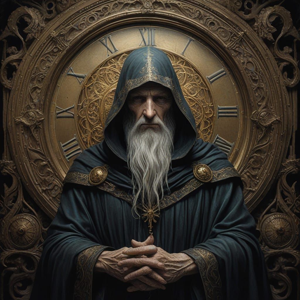 Regal Father Time Figure in Intricate Victorian Cloak with C...