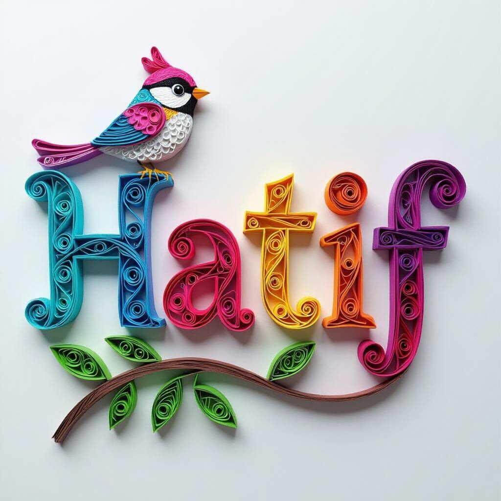 Hatif Name Art in Vibrant 3D Quilling Paper Style