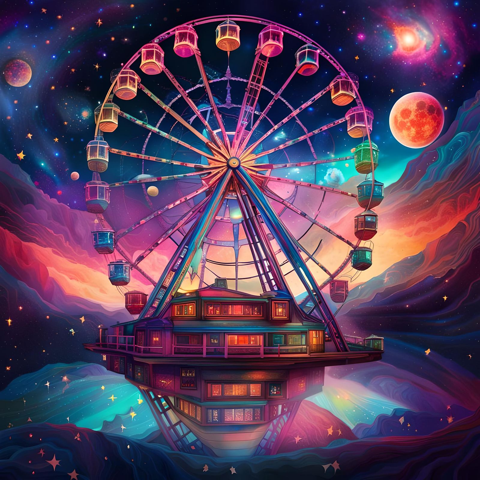 Cosmic Ferris Wheel in Holographic Astral Style