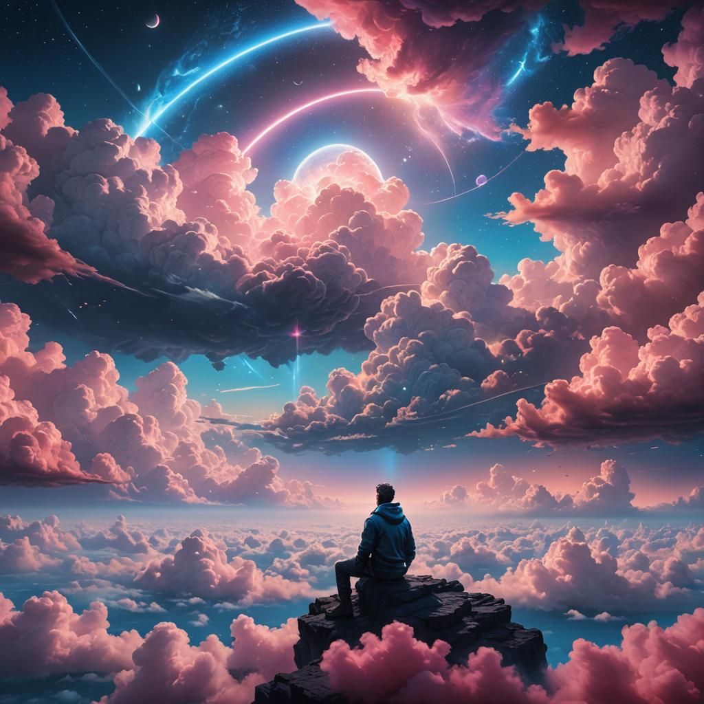 Lonely Man on Cloud Gazing into Infinity