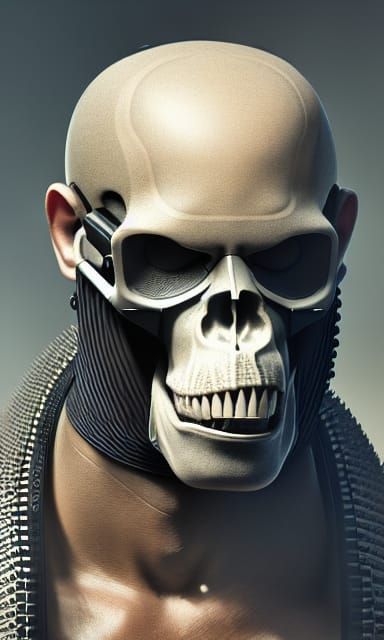 Cyberpunk Warrior with Gorilla Skull Helmet