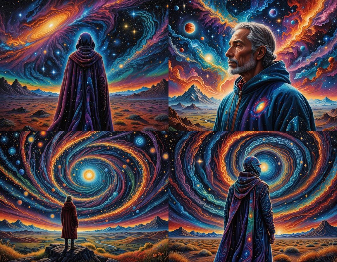 Ethereal Cosmic Wanderer on a Starlit Plain