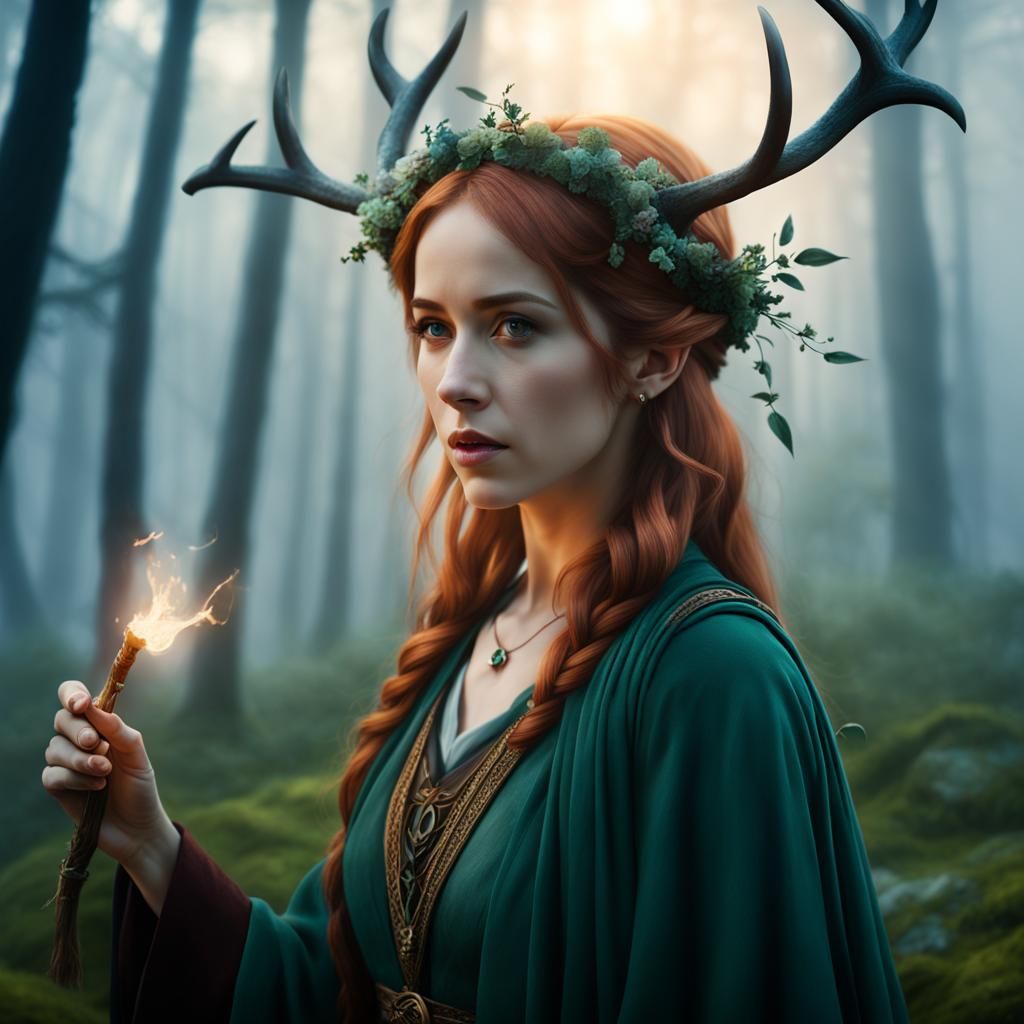 Elvish Druid Casting Spell with Nature Magic