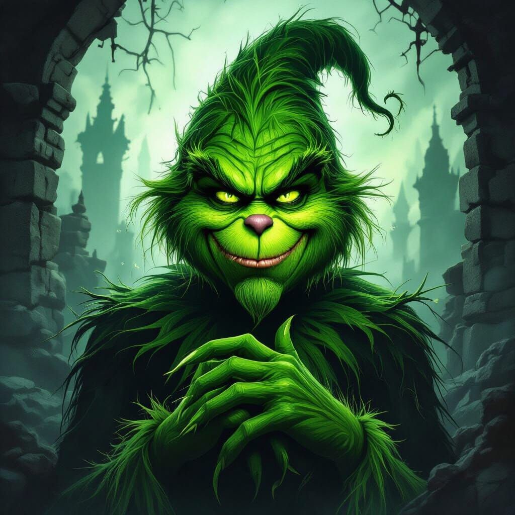 Spectral Grinch Portrait in Painterly Surrealism