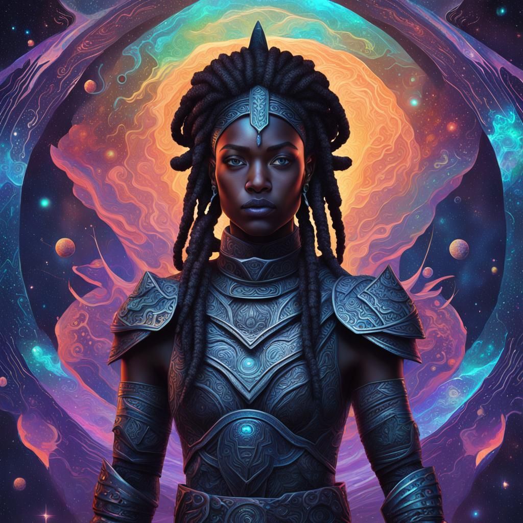 Ebony Female Obsidian Warrior in Astral Illustration