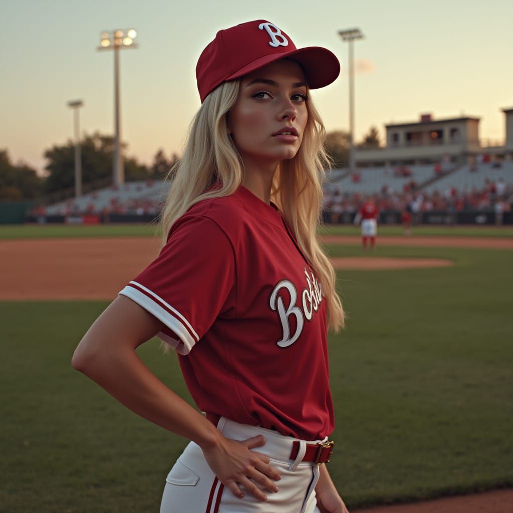 Hyper-Realistic Boston University Baseball Athlete in Sunset...