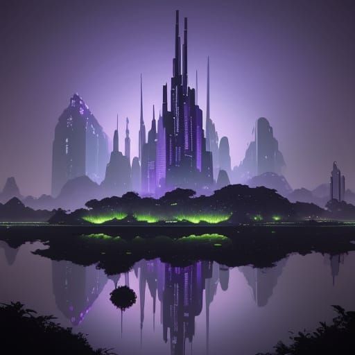 Sci-Fi Megalopolis on Violet Exoplanet