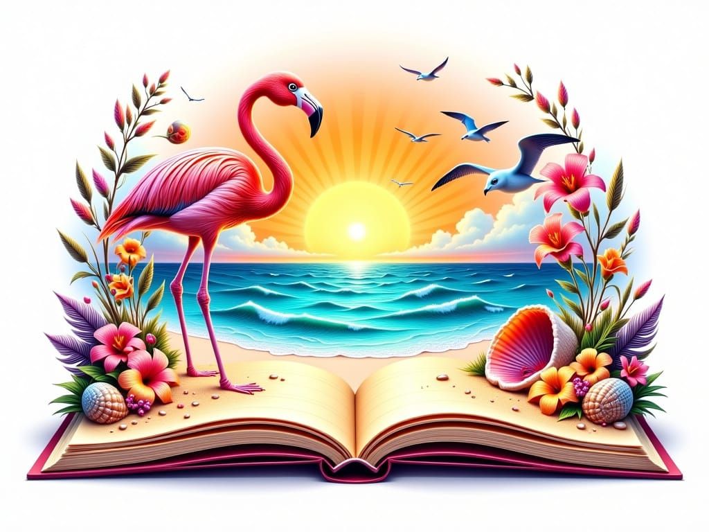 Pop Art Beach Scene in Open Notebook