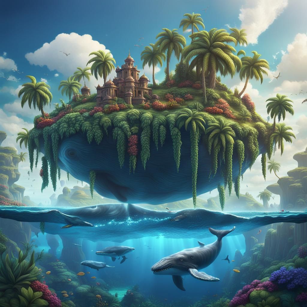 Tropical Island Oasis Emerges from Whale: Fantasy Art