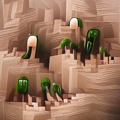 Minecraft Creepers Erupting from Volcano: 3D Art Deco