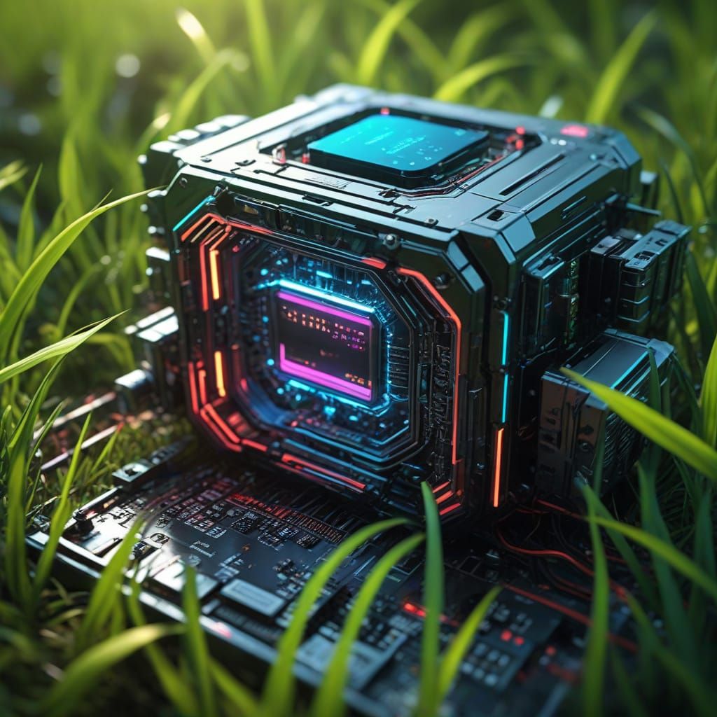 Futuristic Tech in Grass with Neon Lights