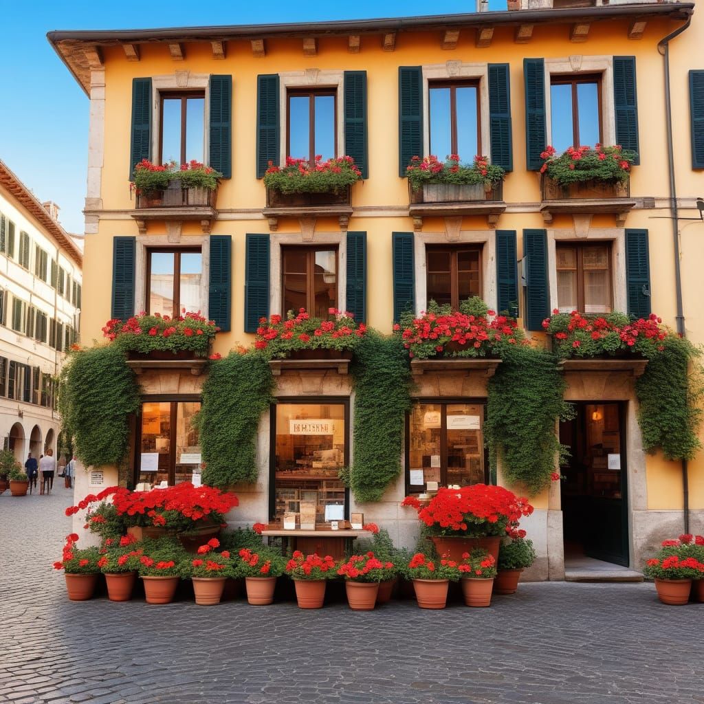 Cozy Italian Piazza with Fountain and Cafe