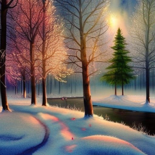 Winter Wonderland Trees in Watercolour Style