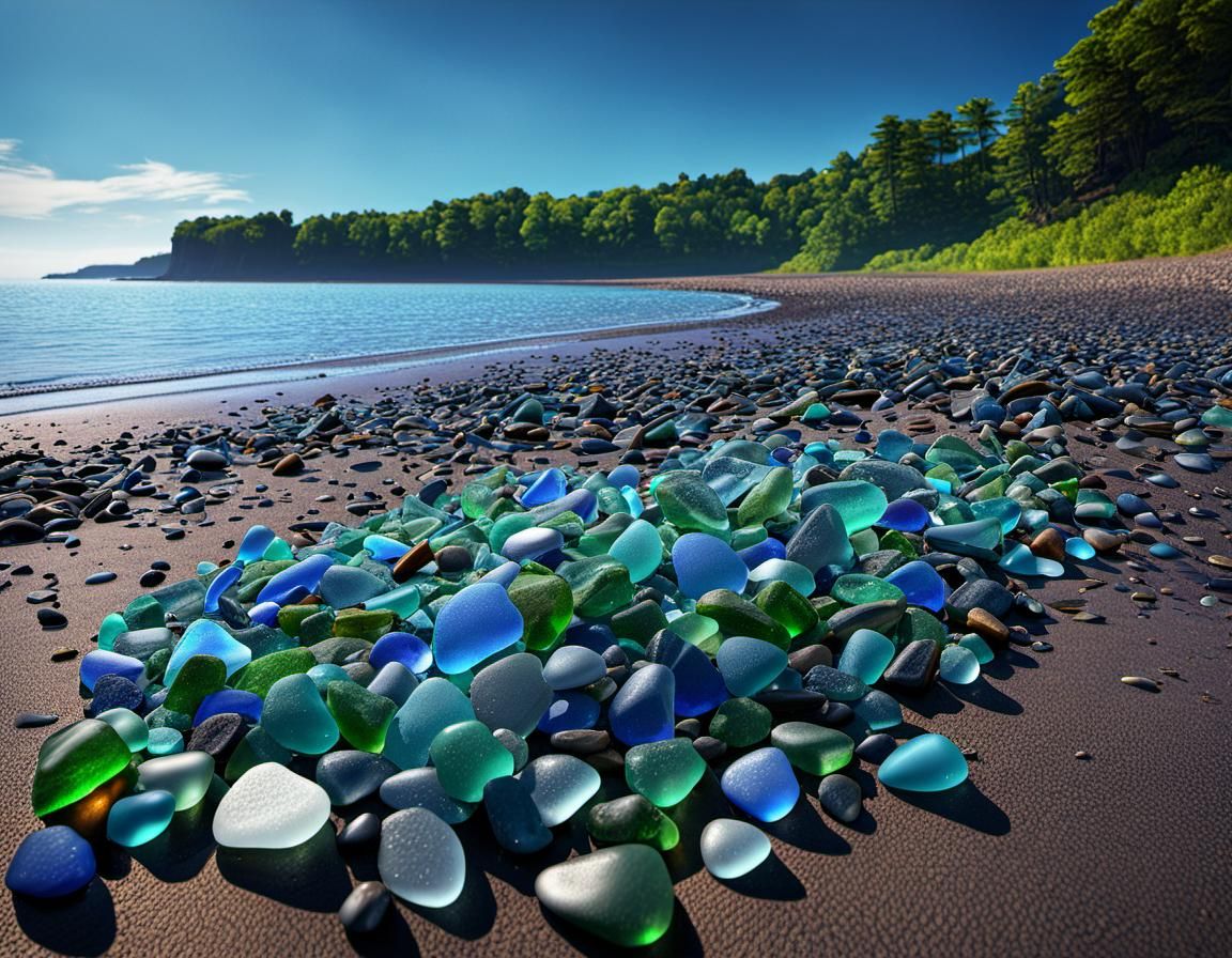 Detailed Sea Glass on Erie Beach, Hyperrealistic