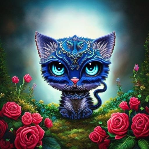 Cute Skeleton Cat in Eerie Rose Garden