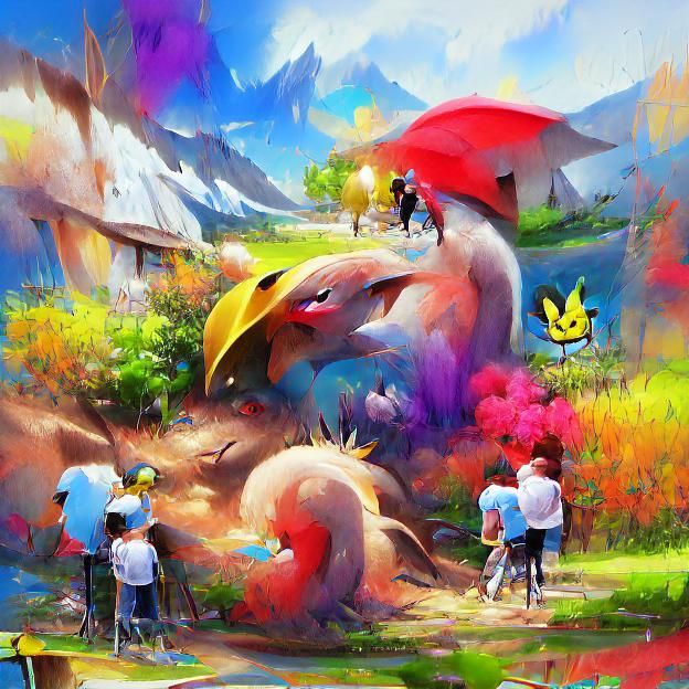 Colorful Pokemon Character Compilation in Anime Style