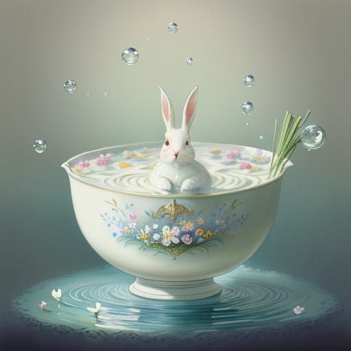 Whimsical Rabbit in Creamy Milk Bath