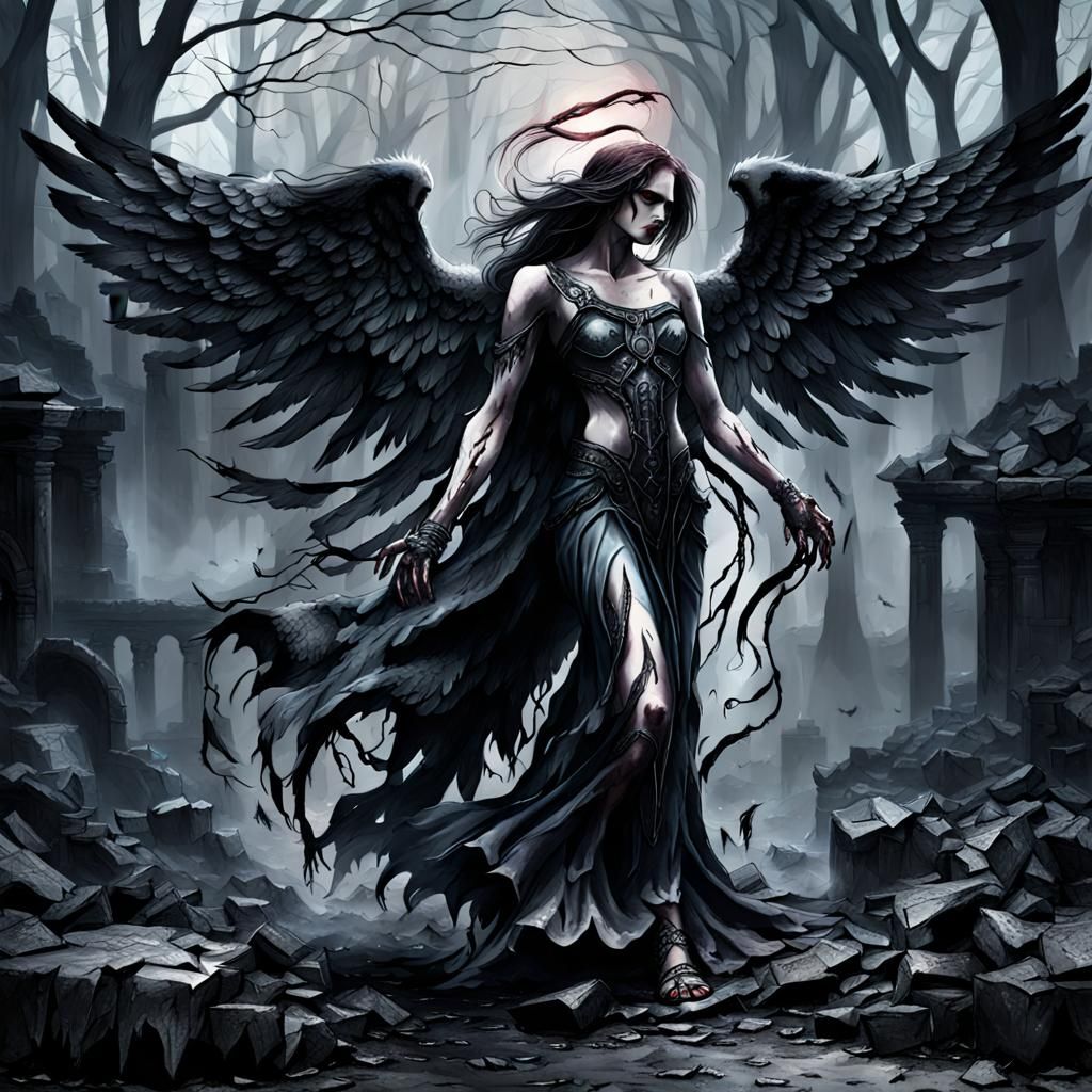 Demonic Fallen Angel in Gothic Style