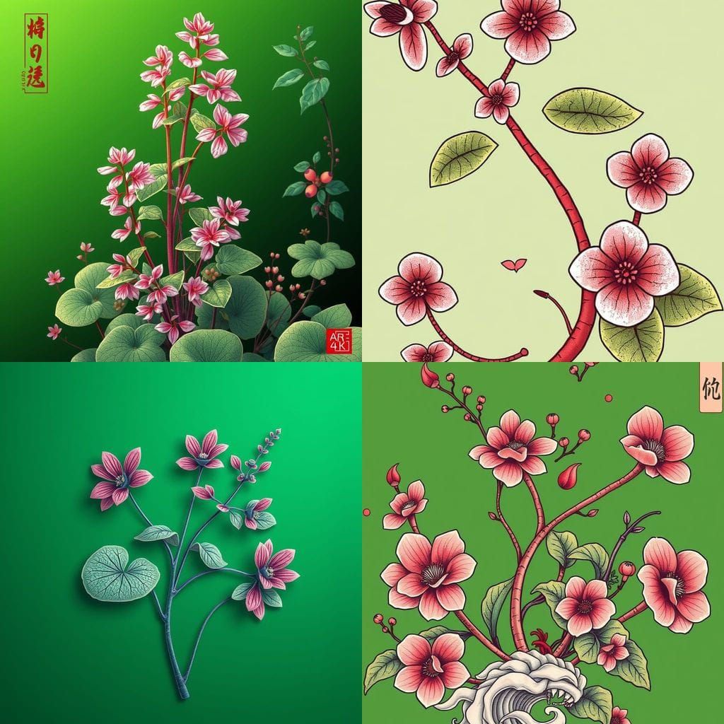 Polygonum Hydropiper Tattoo in Japanese Flat Illustration
