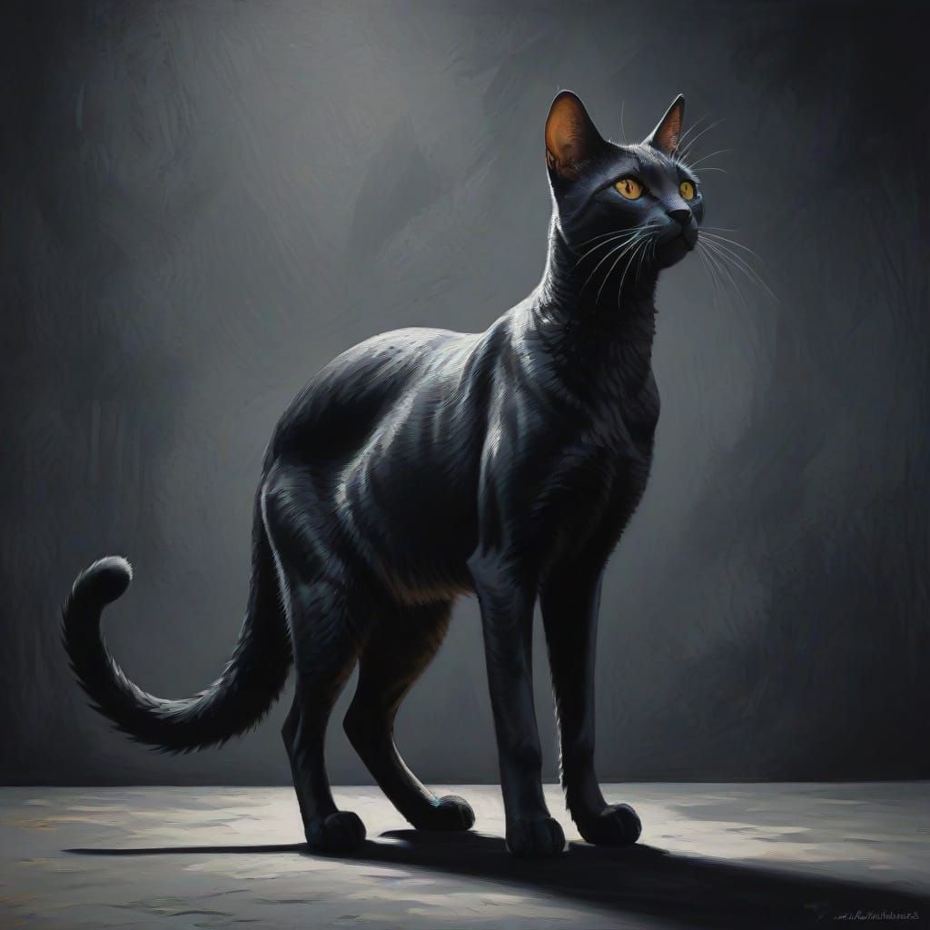 Aristocratic Cat Silhouette in Gouache Masterpiece