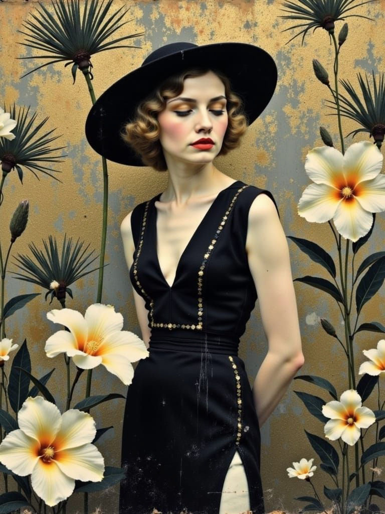 Art Deco Floral Impasto with Geometric Elements