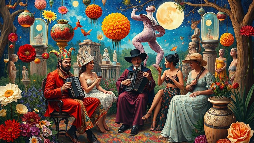 Surreal Garden Party at Galaxy's End, in Bosch Style