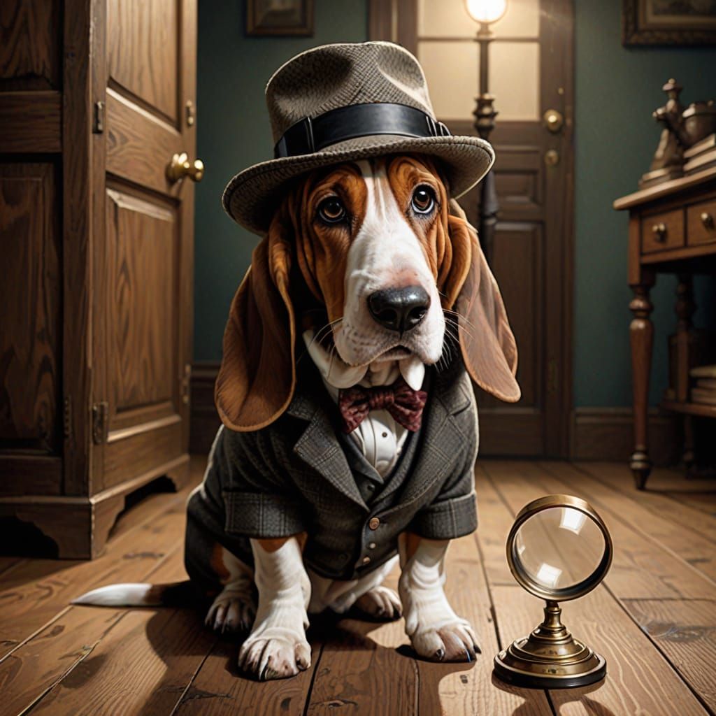 Basset Hound Detective in Victorian Attire with Magnifying G...