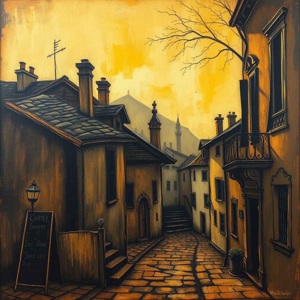 Warm Ville Scene in Neo-Impressionist Oil Painting