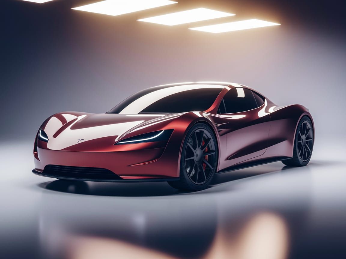 Electric Supercar in Metallic Red Metallic Studio Showcase