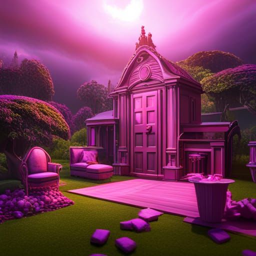 Pink Miniature House with Pink Furniture