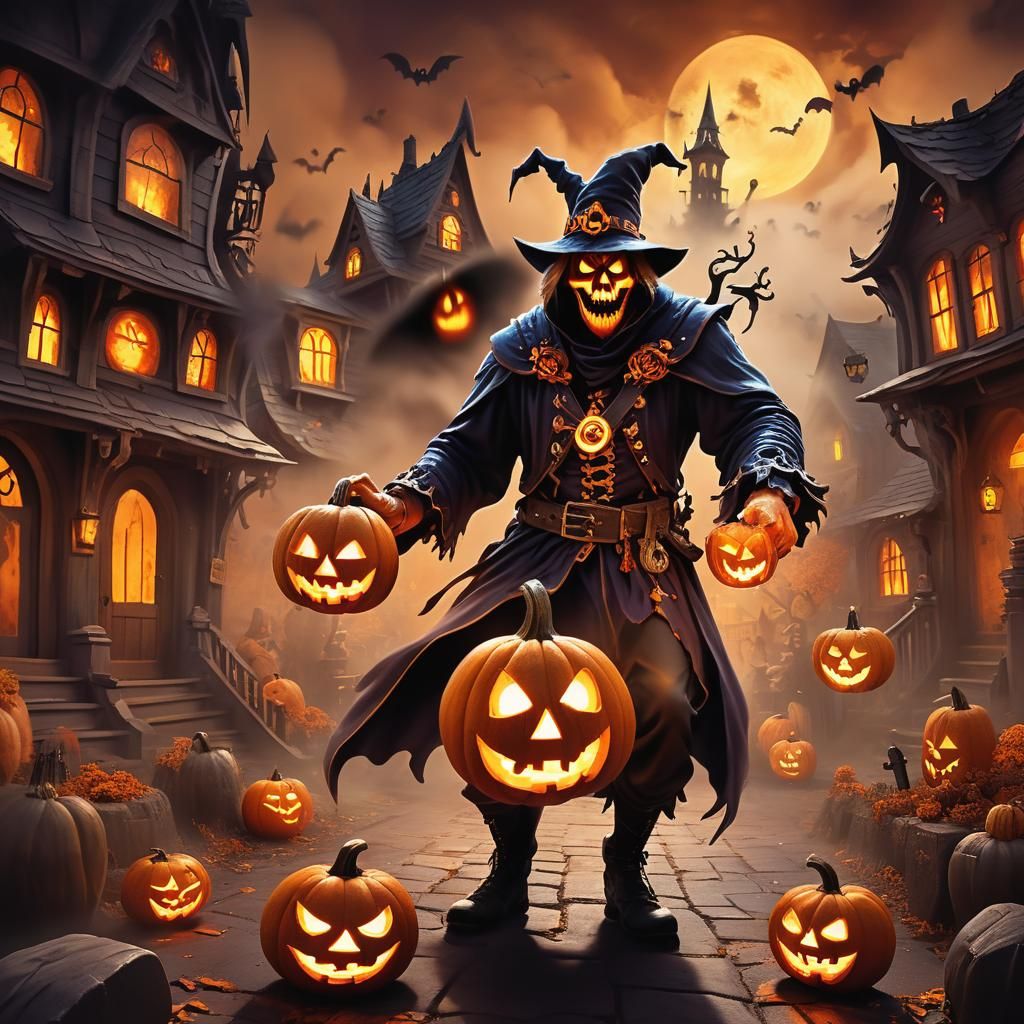 Leeroy Jenkins in Spooky Halloween Town: Digital Matte Paint...