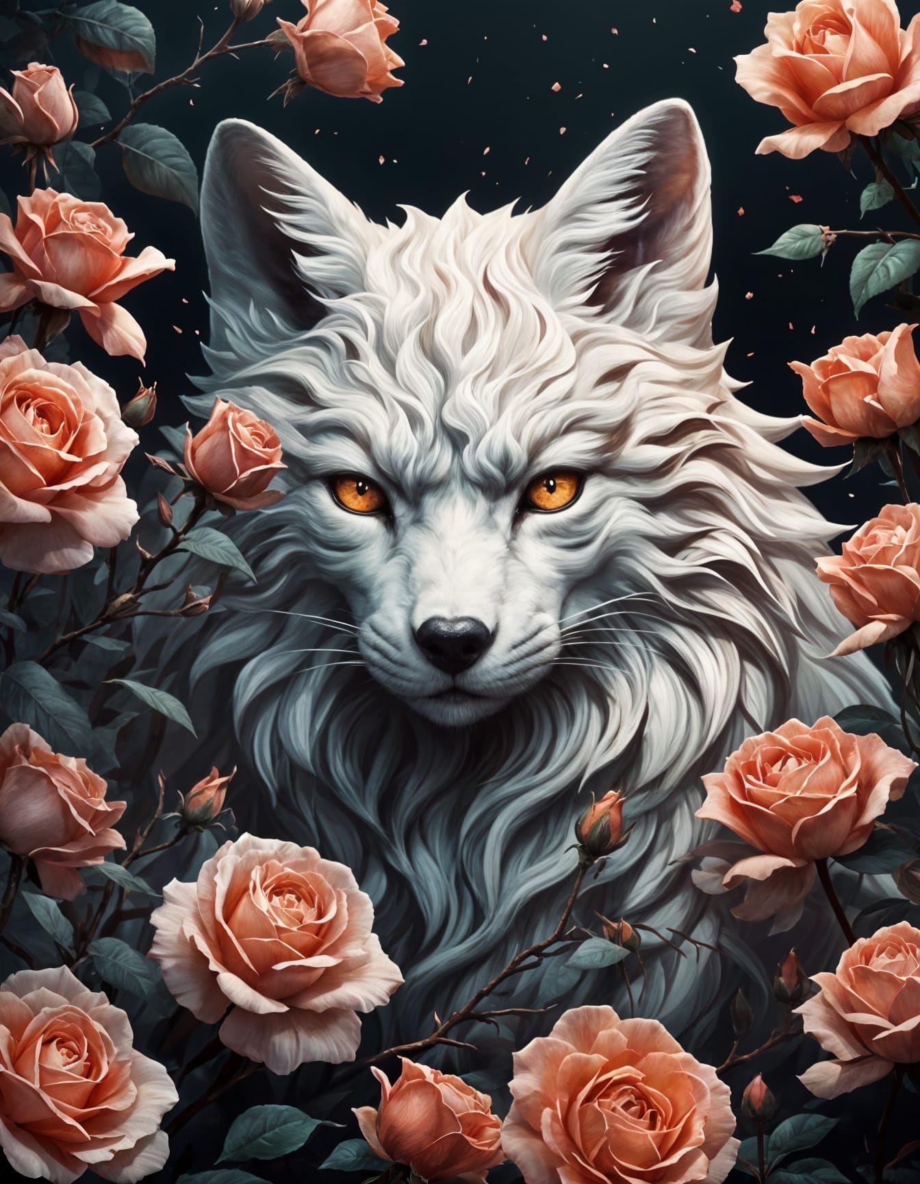 Kitsune With Roses: A Dramatic Digital Matte Painting