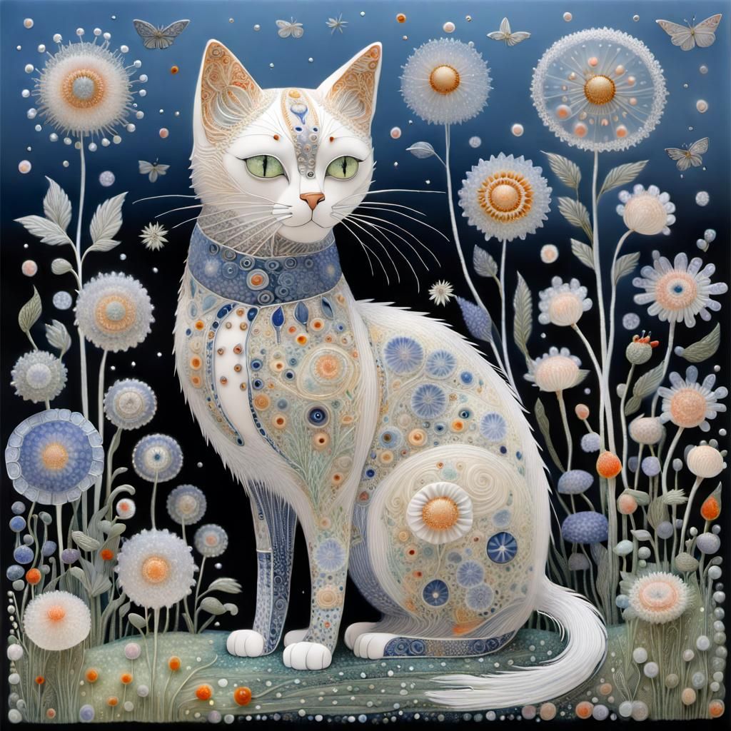 Whimsical Cat in Millefiori Glass Style