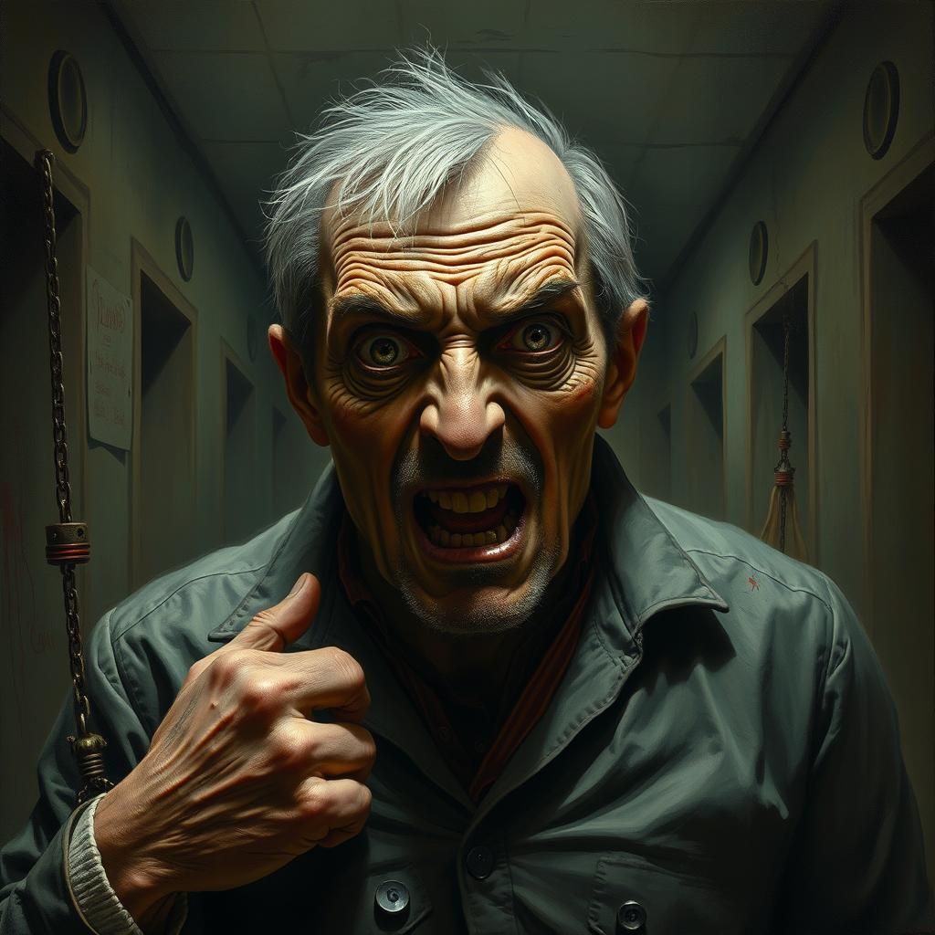 Madman in Asylum: A Hyperdetailed Fantasy Oil Painting