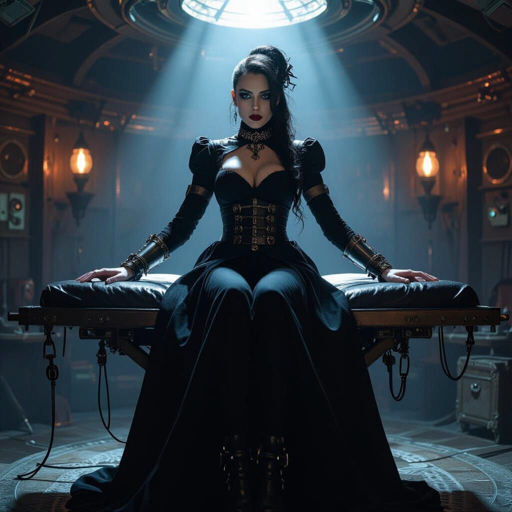 Steampunk Magician's Assistant in Gothic Cyberpunk Style