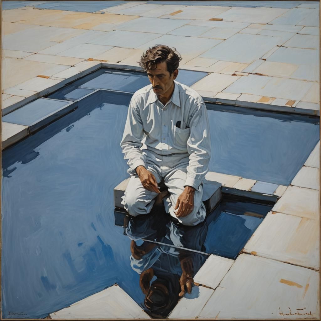 Minimalist Blue Pool in Piet Mondrian Style