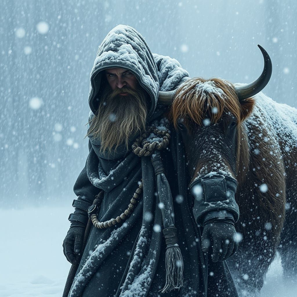 Wizard and Yak Brave Blizzard in Photorealistic Style