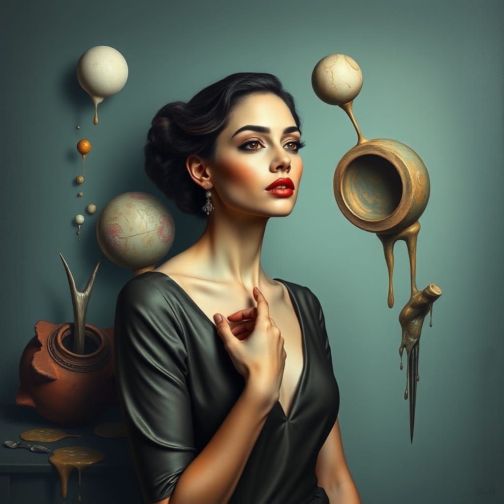 Surrealist Goddess in Eerie Dreamscape