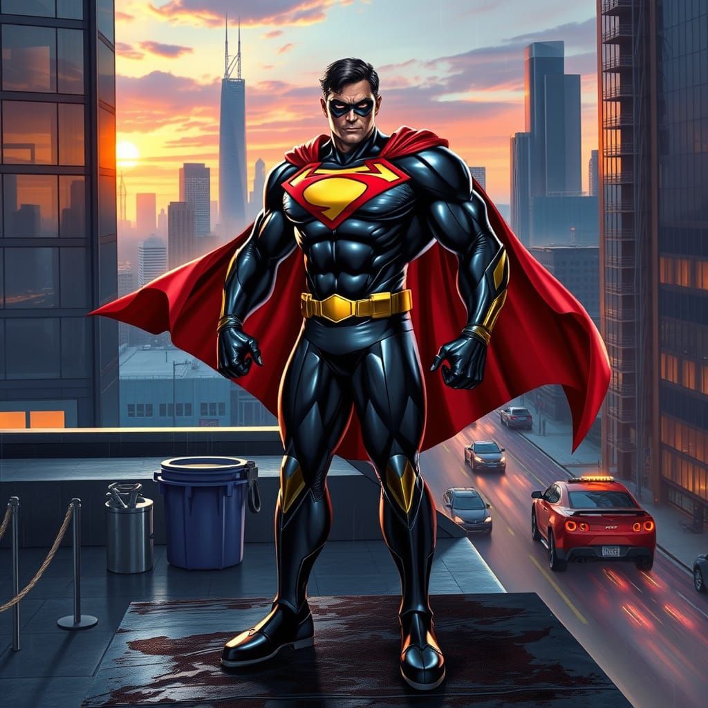 Triumphant Superhero in Photorealistic Style