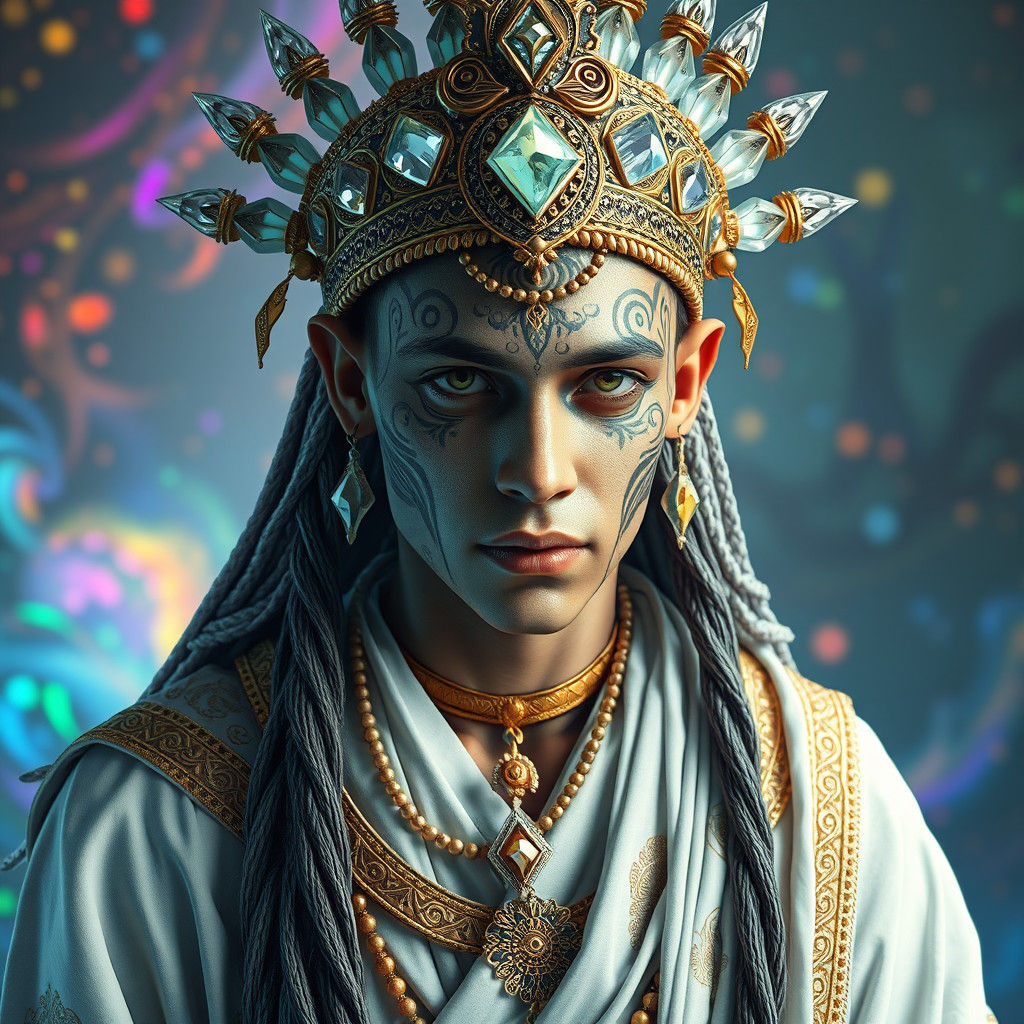 Lemurian Shaman in Ornate Crystal Headpiece