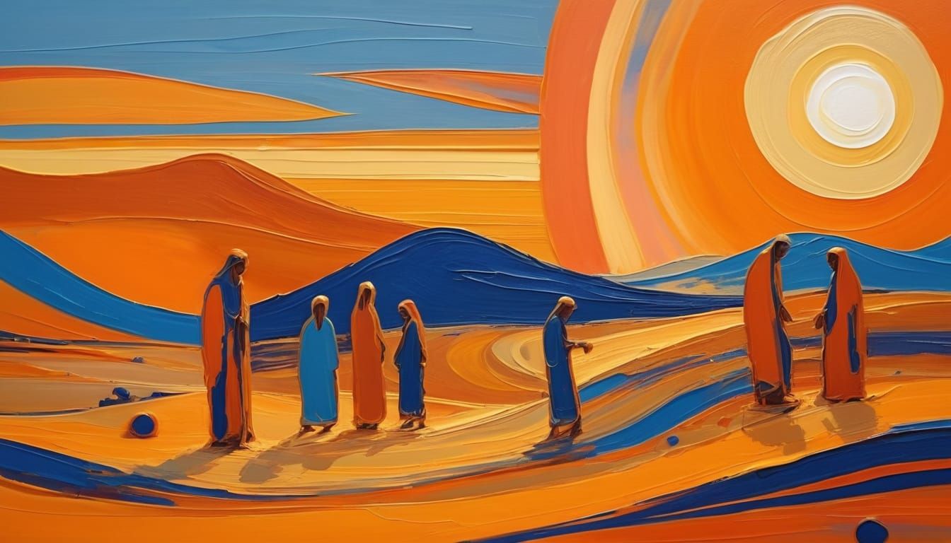 Nomadic Gathering in Vibrant Desert Landscape