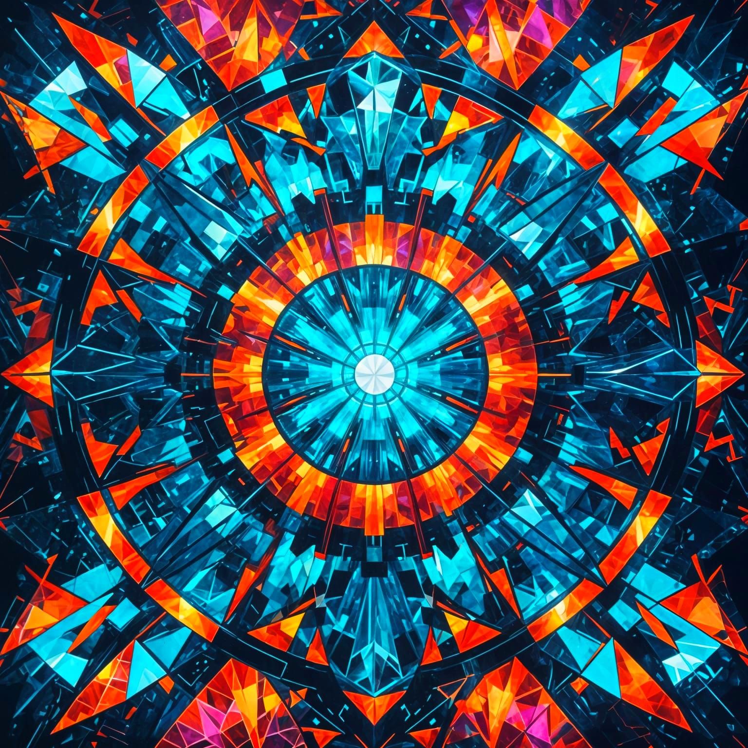 Fractured Geometric Colors in Mirrored Kaleidoscope