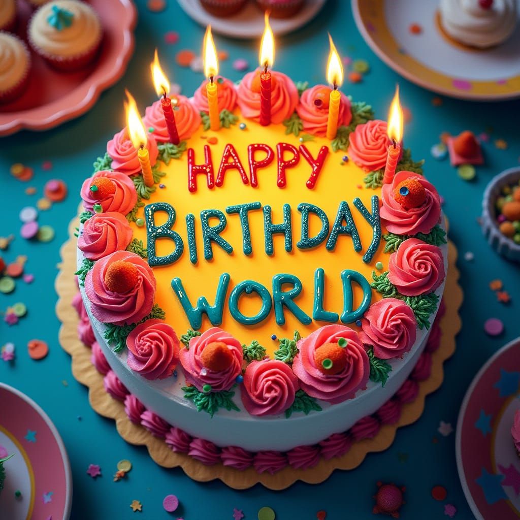 Festive Birthday Cake in Cubist Style