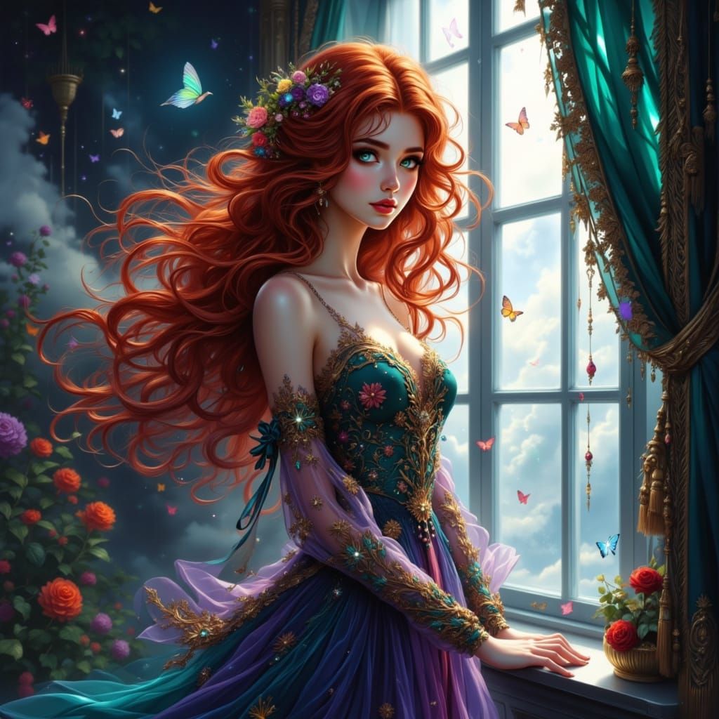 Anime Woman Gazing at Surreal Landscape